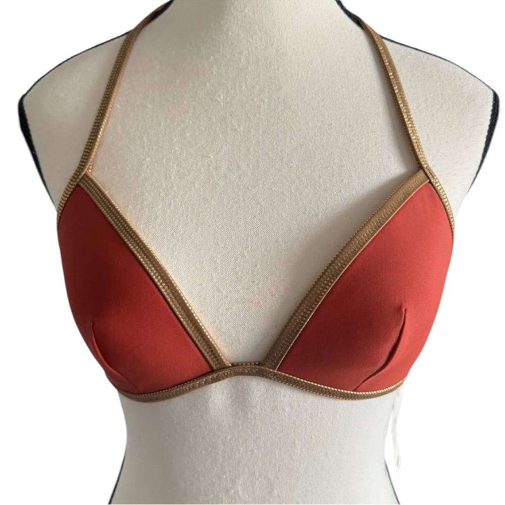 Aerie Burnt Orange Speckled Gold Triangle Bikini Top Small NWT Tie Neck & Back